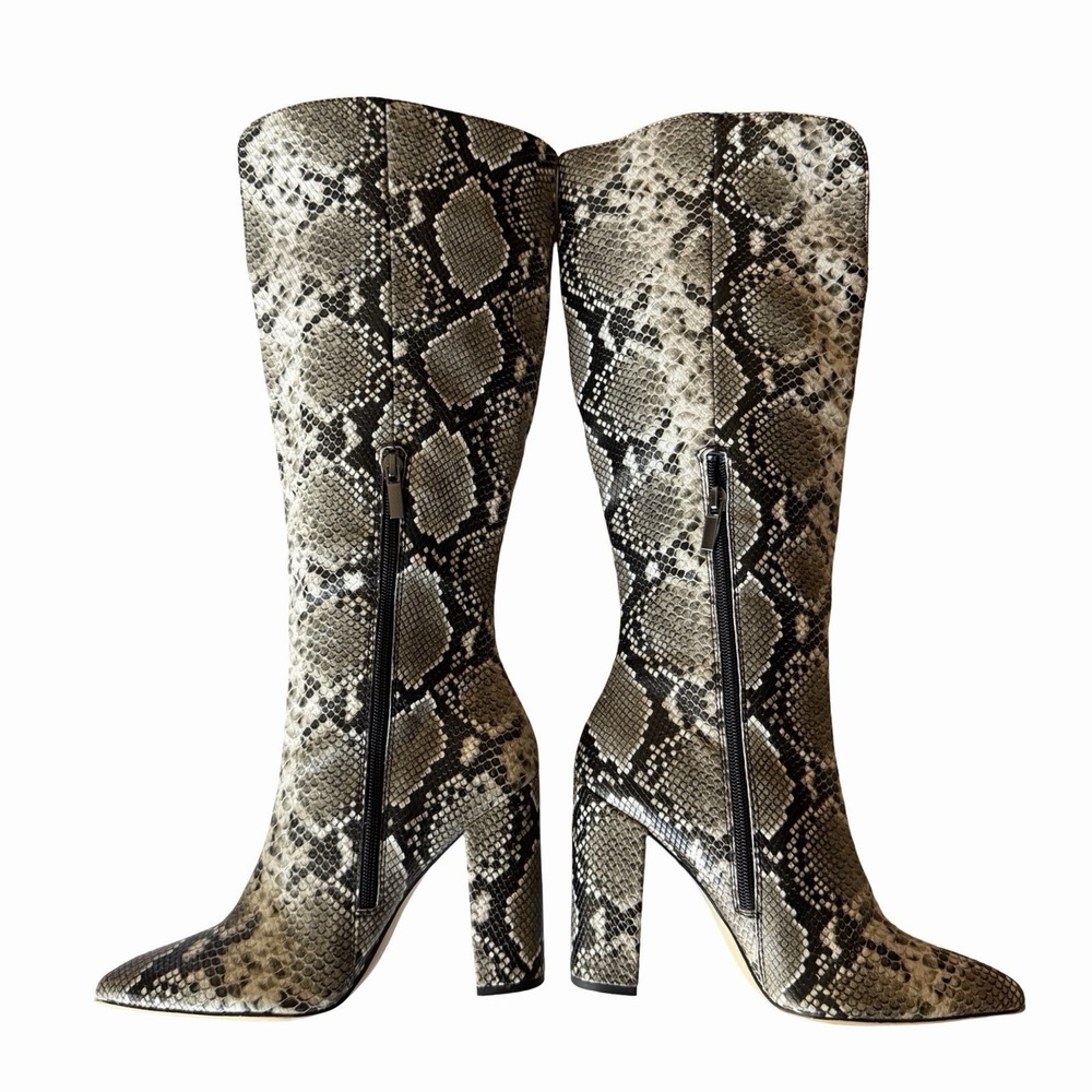 Knee High Snakeskin Print Boots Sz 6.5 Edgy Rocker Black Gray Mattison Glam Rock - Picture 2 of 10